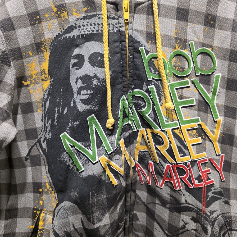 Bob Marley Zip Hoodie Zion Rootswear Plaid Graphic Sweatshirt Size L - Picture 5 of 13